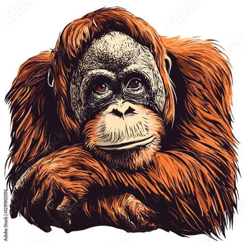 Orangutan minimalist 2D vector graphic illustration sketch on a white background.

 photo