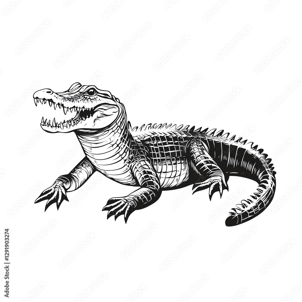 Obraz premium Fierce Crocodile Line Art | Minimalist Reptile PNG