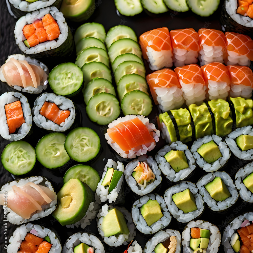 Plate of Sushi Rolls with Soy Sauce
Plate of Sushi Rolls with Soy Sauce