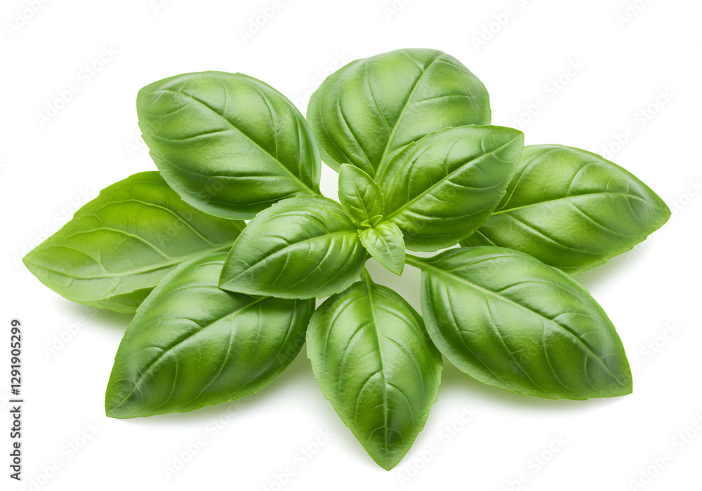 Fresh Green Basil Leaves Cluster Isolated. Fresh Green Basil Leaves Cluster Isolated.