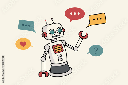 Chatbot online service to answer questions with machine learning or AI artificial intelligence, NLP neural language processing concept, smart robot talking with speech bubble, dialog on conversation.