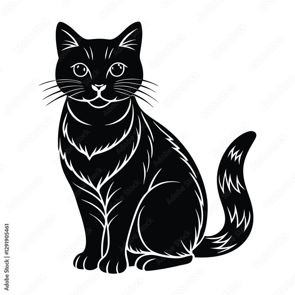 Obraz premium Siting beautiful Cat silhouette vector art 03