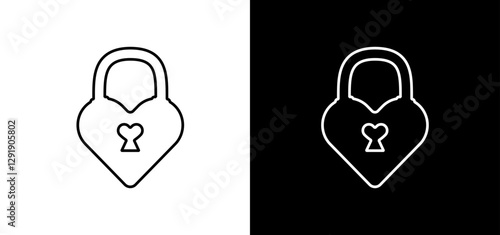 Abstract heart locks outline, love heart flat padlocks vector design. Romantic icon concept vector illustration. Valentines day romantic heart design on white and black background. 