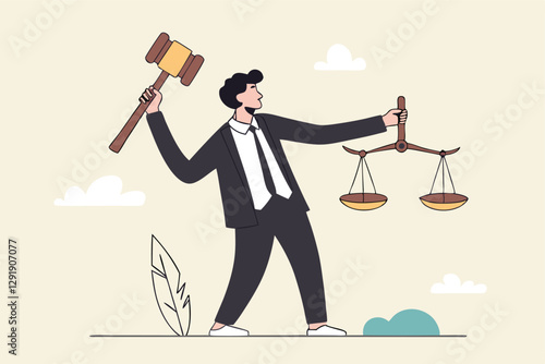 Legal verdict, judgement or law and justice, lawyer, attorney or ethics, lawsuit and jury concept, businessman attorney or lawyer holding gavel and equality scale on other hand.