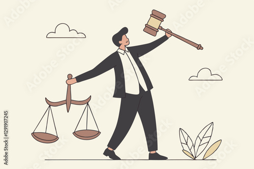 Legal verdict, judgement or law and justice, lawyer, attorney or ethics, lawsuit and jury concept, businessman attorney or lawyer holding gavel and equality scale on other hand.