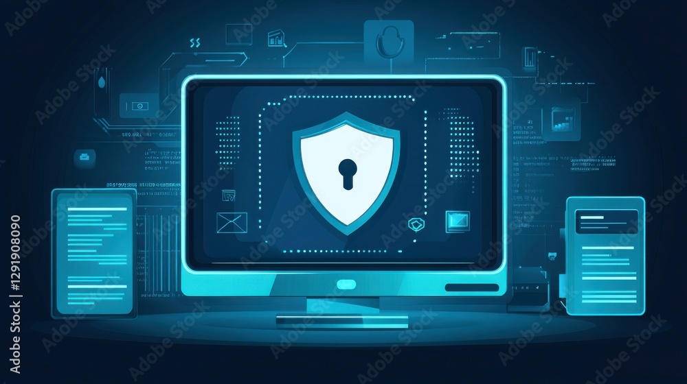 Fototapeta premium Abstract Security Concept on Monitor Display