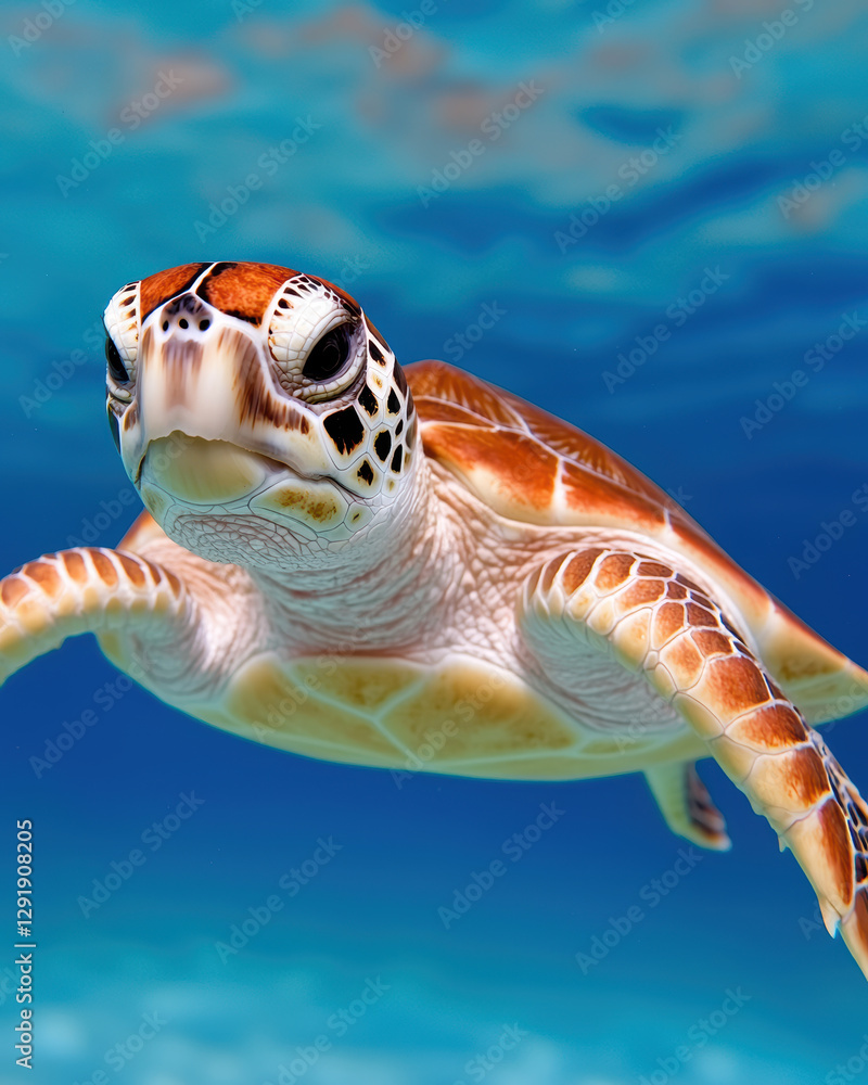 Fototapeta premium sea turtle swimming through crystal clear water, symbolizing ocean life and beauty