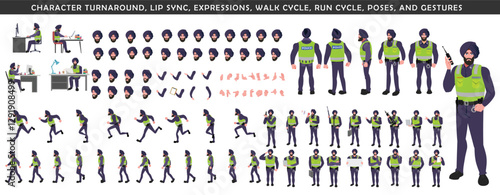 
Police Officer Character Design Model Sheet. Man, Character design. Front, side, back view and explainer animation poses. Character set with lip sync and Walk cycle animation sequences.
