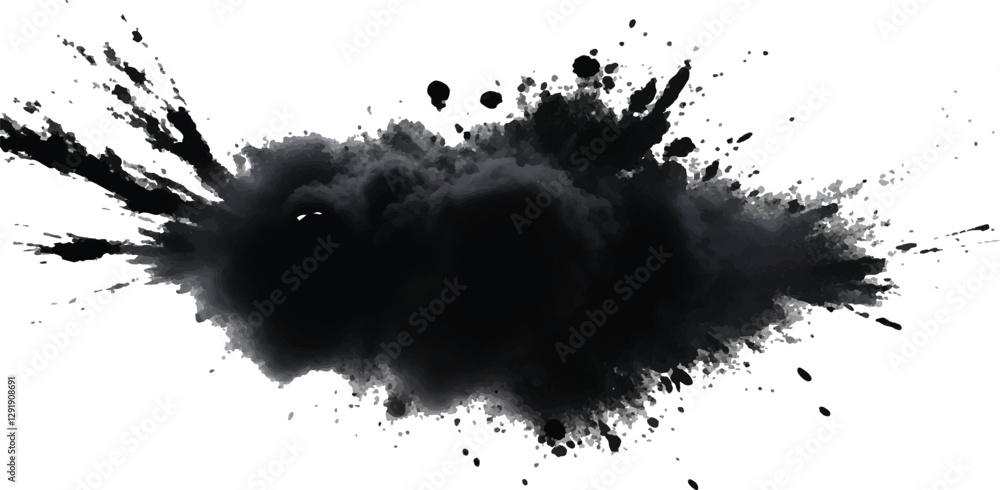 Fototapeta premium Abstract Black Smoke and Dust Explosion Spreading Dramatically Against a Stark White Background in a High-Contrast Surreal Concept Illustration 