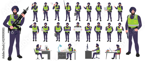 
Police Officer Character Design Model Sheet. Man, Character design. Front, side, back view and explainer animation poses. Character set with lip sync and Walk cycle animation sequences.
