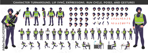 
Police Officer Character Design Model Sheet. Man, Character design. Front, side, back view and explainer animation poses. Character set with lip sync and Walk cycle animation sequences.
