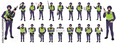 
Police Officer Character Design Model Sheet. Man, Character design. Front, side, back view and explainer animation poses. Character set with lip sync and Walk cycle animation sequences.
