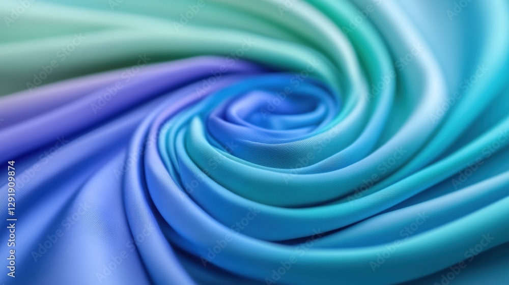 Swirling fabric in shades of blue and green reflects artistic design and textile craftsmanship Swirling fabric in shades of blue and green reflects artistic design and textile craftsmanship