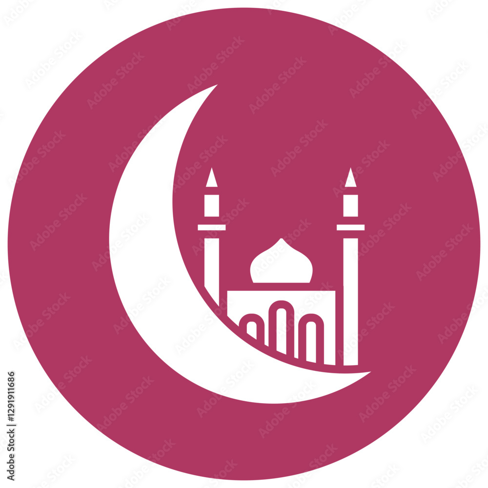 Moon and Mosque Circle Icon Moon and Mosque Circle Icon