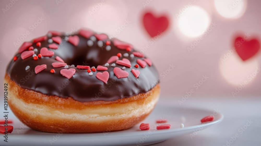 Chocolate Donut with Heart Sprinkles for Valentine's Day Chocolate Donut with Heart Sprinkles for Valentine's Day