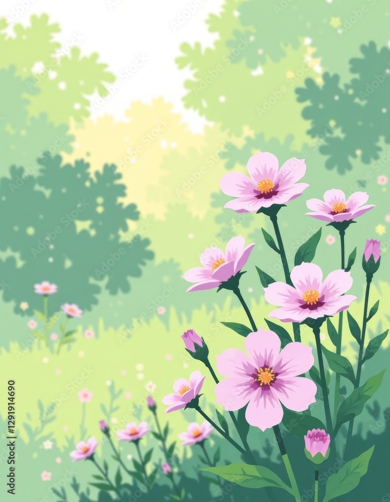 Vibrant Pastel Flowers Minimalist Illustration for Web Design Copy Space Vibrant Pastel Flowers Minimalist Illustration for Web Design Copy Space