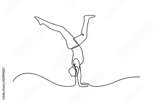 Continuous Line Drawing Yoga Handstand Pose, Fitness, Balance, Flexibility, Strength, Wellness, Heal