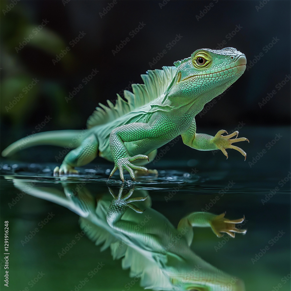Obraz premium green iguana on water