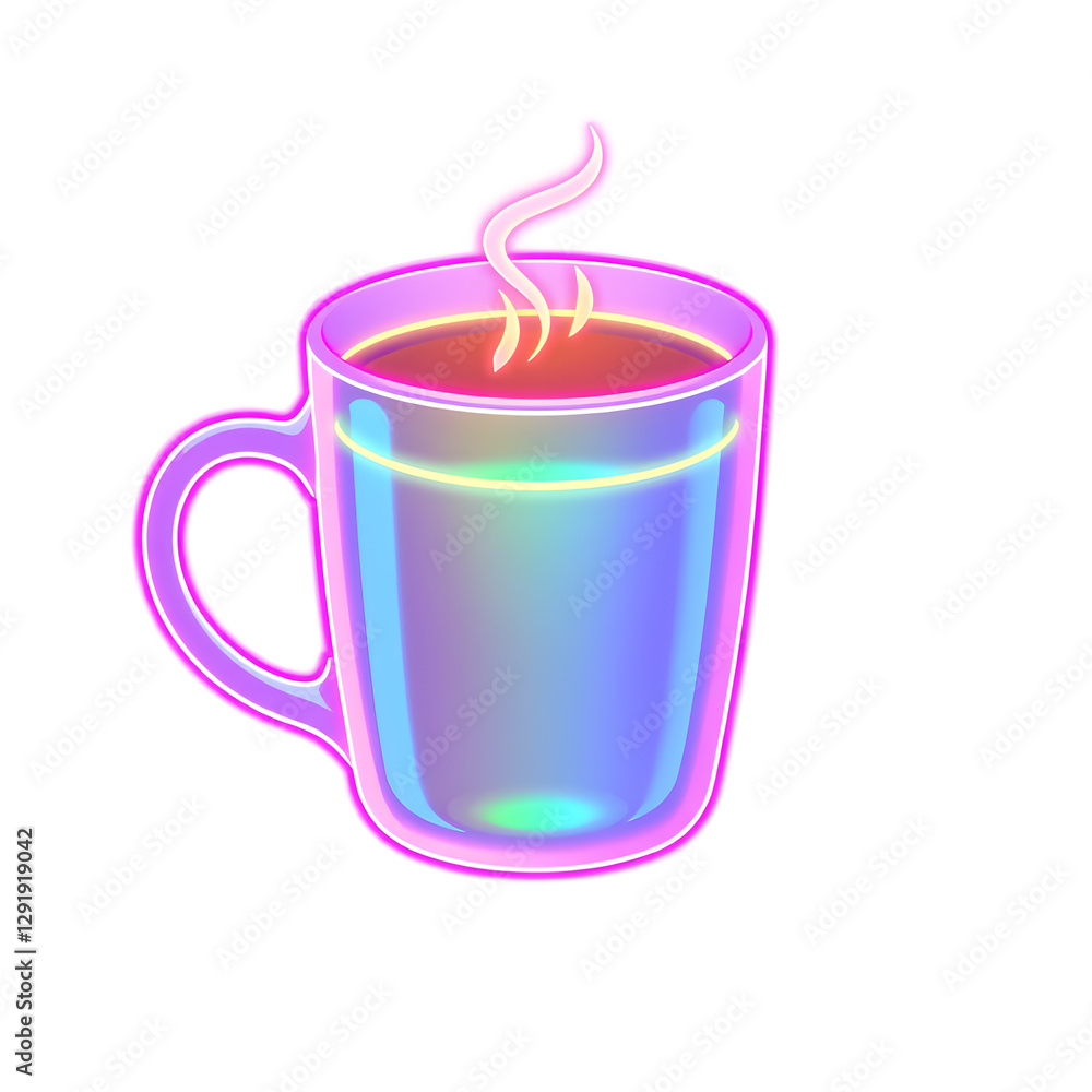 Mug holographic 3D icon. neon symbol vector illustration isolated on white background. Generative AI Mug holographic 3D icon. neon symbol vector illustration isolated on white background. Generative AI