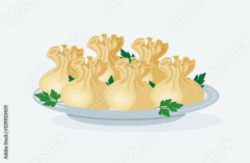 Khinkali Traditional Georgian dish khinkali - Hinkali - Boiled khinkali with lamb or beef or cheese