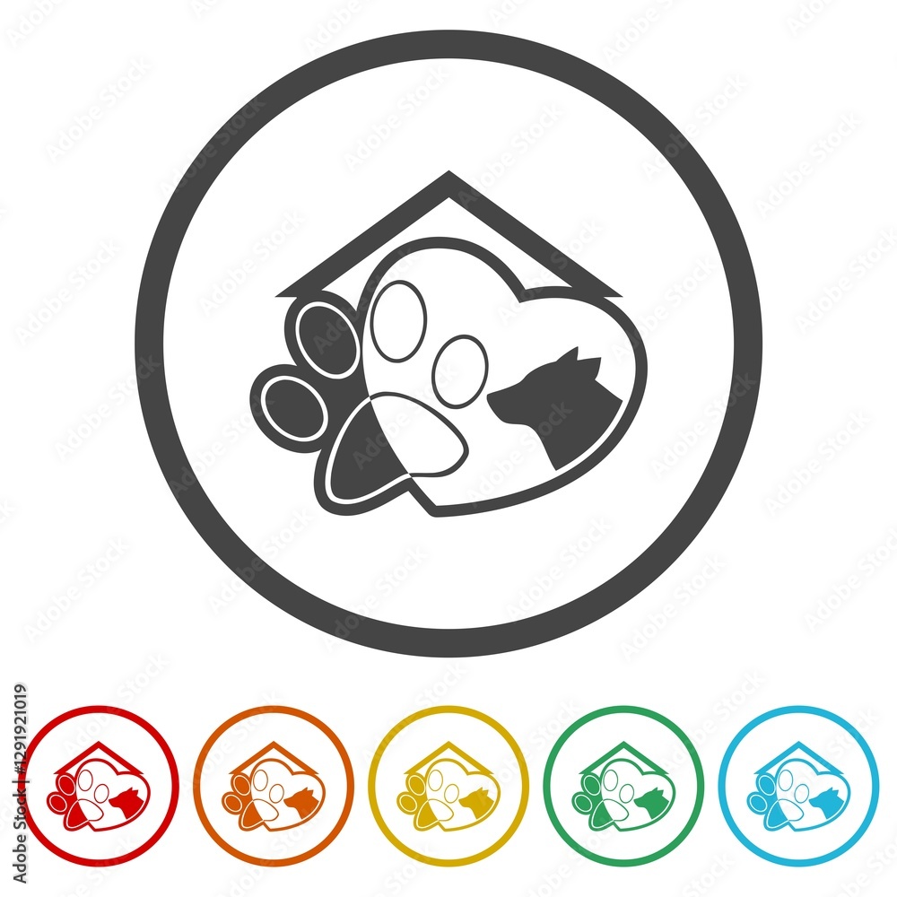 Pet hotel icon. Set icons in color circle buttons Pet hotel icon. Set icons in color circle buttons