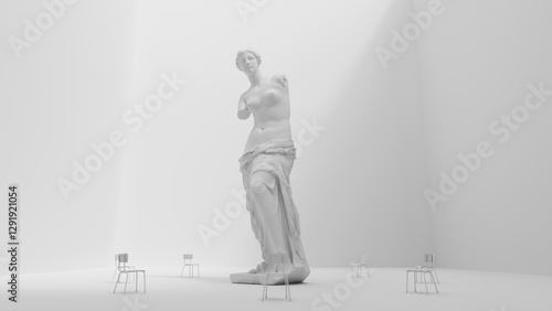 Venus de milo chairs white marble sculpture statue minimalism white art installation 3D illustration