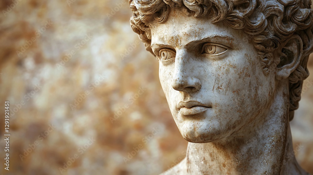 Close-up of a weathered, classical male statue bust. Close-up of a weathered, classical male statue bust.