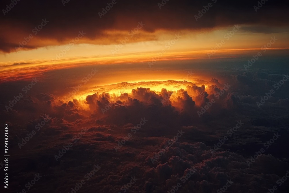 Fototapeta premium Glowing sunset peeking through storm clouds .