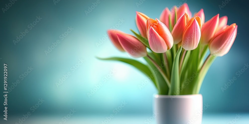 Obraz premium Beautiful tulips in a vase with springtime charm and copy space for your message