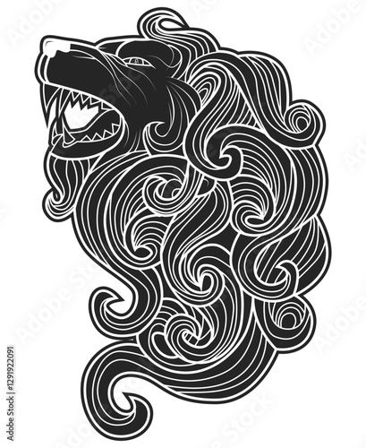 Wallpaper Mural Stylized Lion Head Artwork With Flowing Abstract Black and White Lines For T-Shirt Designs Torontodigital.ca