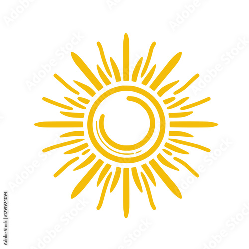 Stylized icon of the sun with rays, symbolizing warmth, light, and positivity