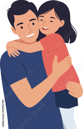 A father joyfully embracing his daughter in a minimal and colorful design, showcasing love and affection in vector illustration