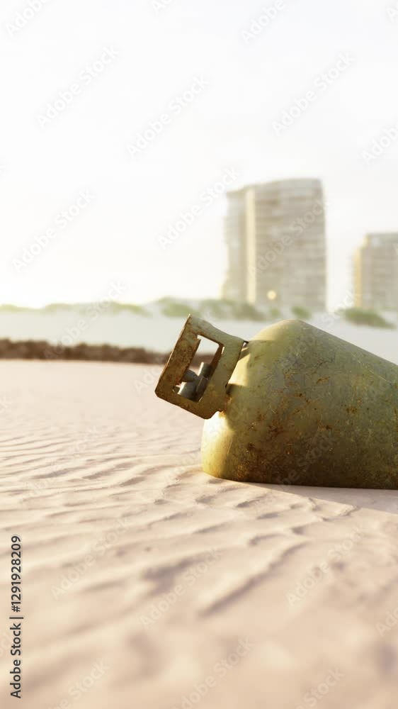 old rusted metal gas tank on the beach