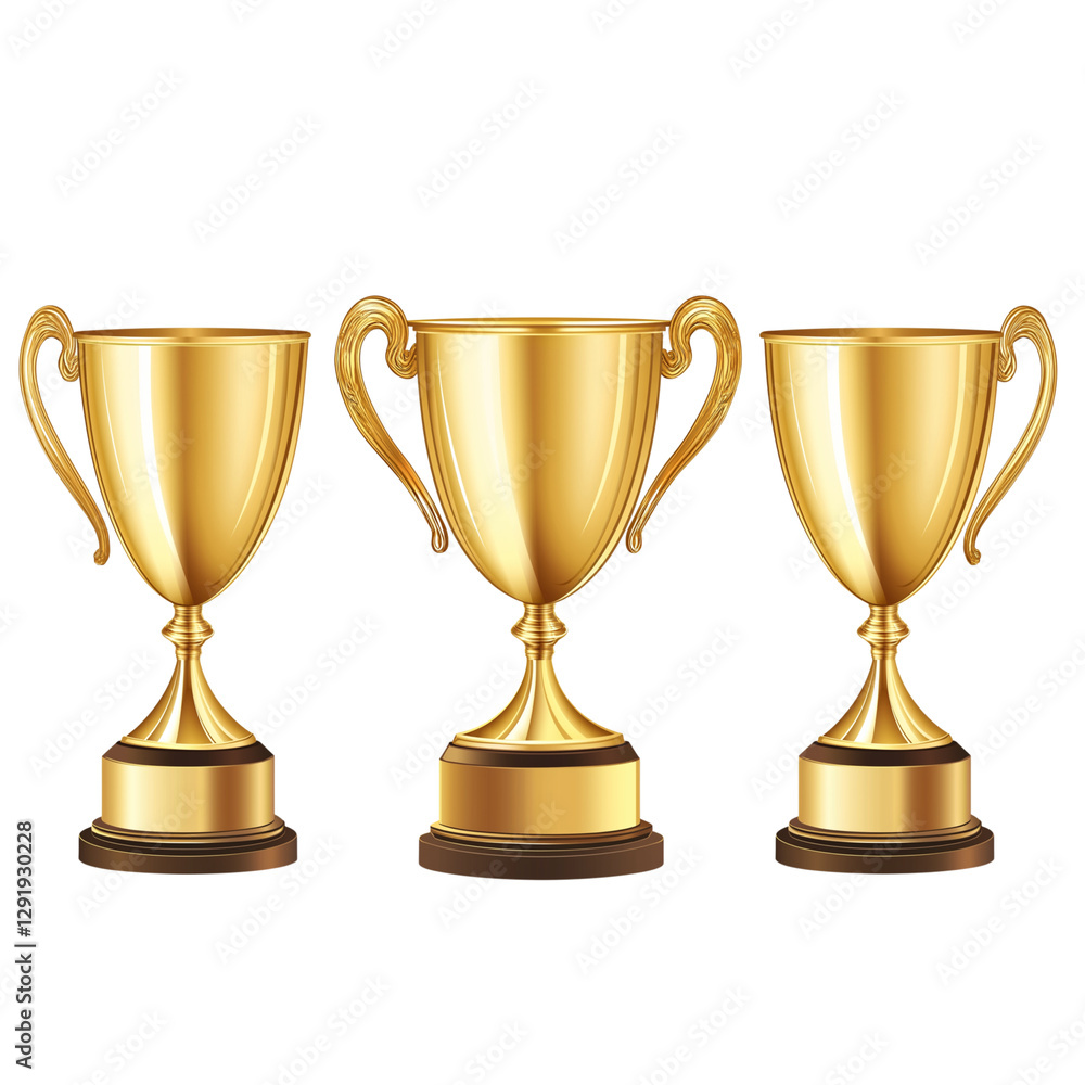 Set of three vector golden trophy cups on a transparent background,png Set of three vector golden trophy cups on a transparent background,png