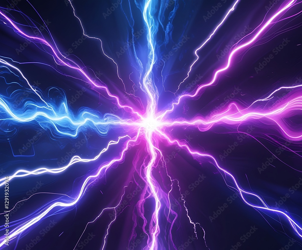 Obraz premium Abstract High-Energy Electric Discharge with Neon Glowing Sparks