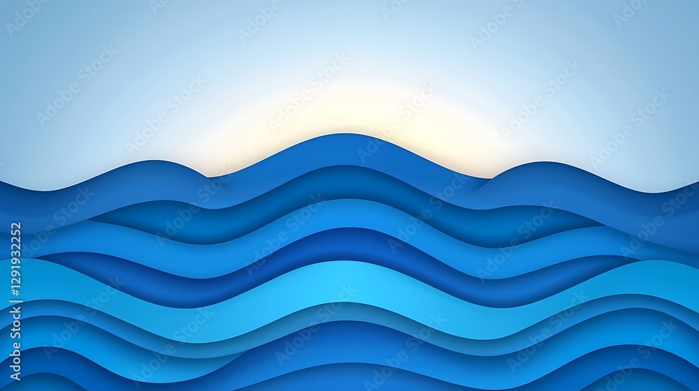 Fototapeta premium Layered blue waves vector graphic, with light in back for presentation backdrop, or wallpaper use