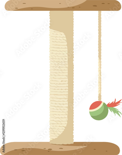 Cat scratching post with attached toy ball in a minimal flat design vector art