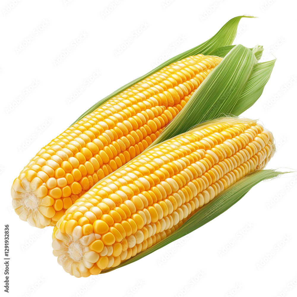 A couple of fresh yellow corn cobs isolated on a transparent background, png A couple of fresh yellow corn cobs isolated on a transparent background, png