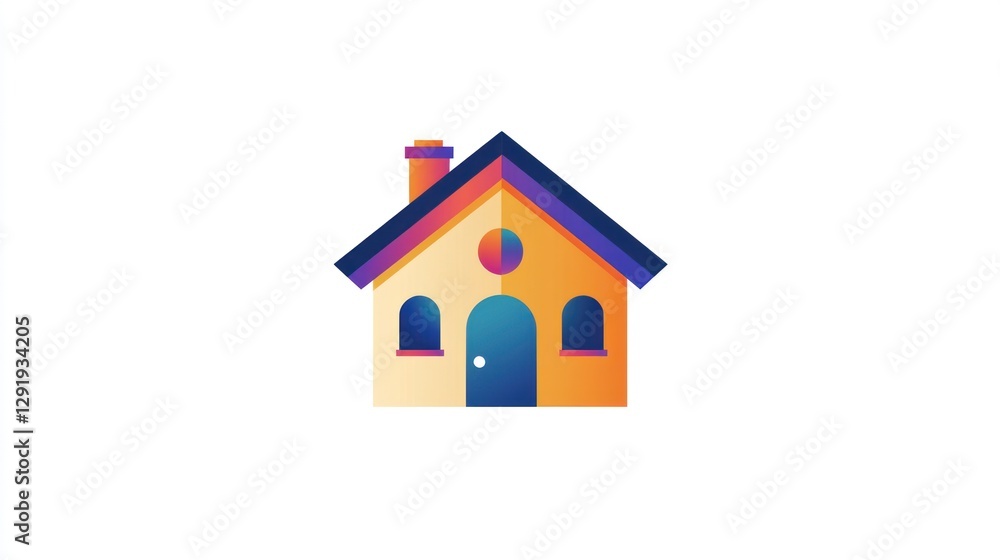 Colorful stylized home icon, graphic design element, use in app, website Colorful stylized home icon, graphic design element, use in app, website