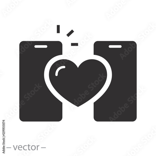 online lovers, long distance love icon, dating and relationship in a mobile, flat vector illustration