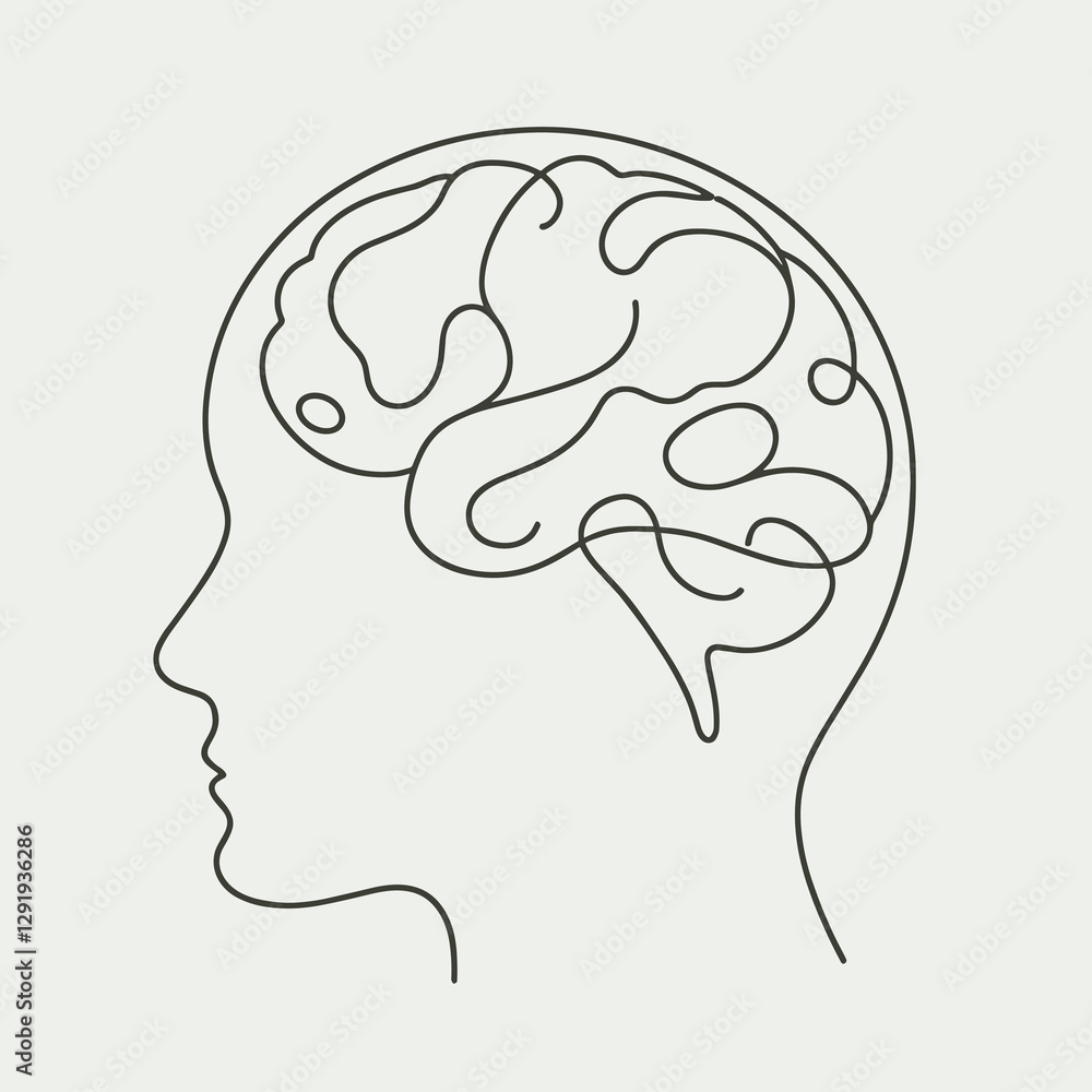 brain silhouette thin lines flat colors brain silhouette thin lines flat colors