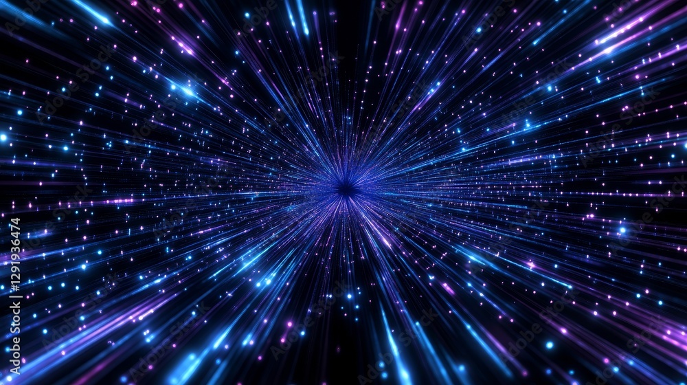 Stellar Hyperdrive Tunnel - Abstract depicting a hyperdrive tunnel through space, filled with glowing blue and purple particles Stellar Hyperdrive Tunnel - Abstract depicting a hyperdrive tunnel through space, filled with glowing blue and purple particles