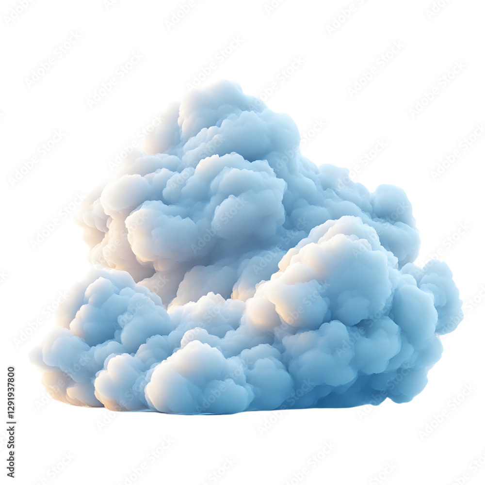 A Fluffy 3D Cartoon Cloud with Soft Glowing Edges Isolated on Transparent Background A Fluffy 3D Cartoon Cloud with Soft Glowing Edges Isolated on Transparent Background