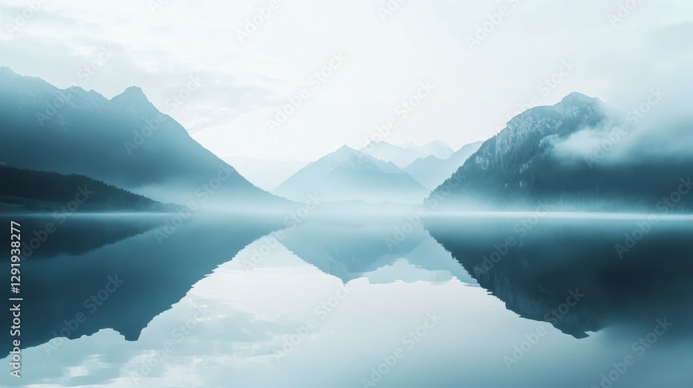 Fototapeta premium Ethereal Mountain Lake Reflection - Serene, Peaceful, Tranquil
