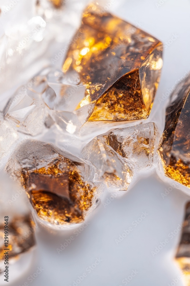 Close-up of sparkling amber and clear crystals. Light refracts beautifully. Close-up of sparkling amber and clear crystals. Light refracts beautifully.