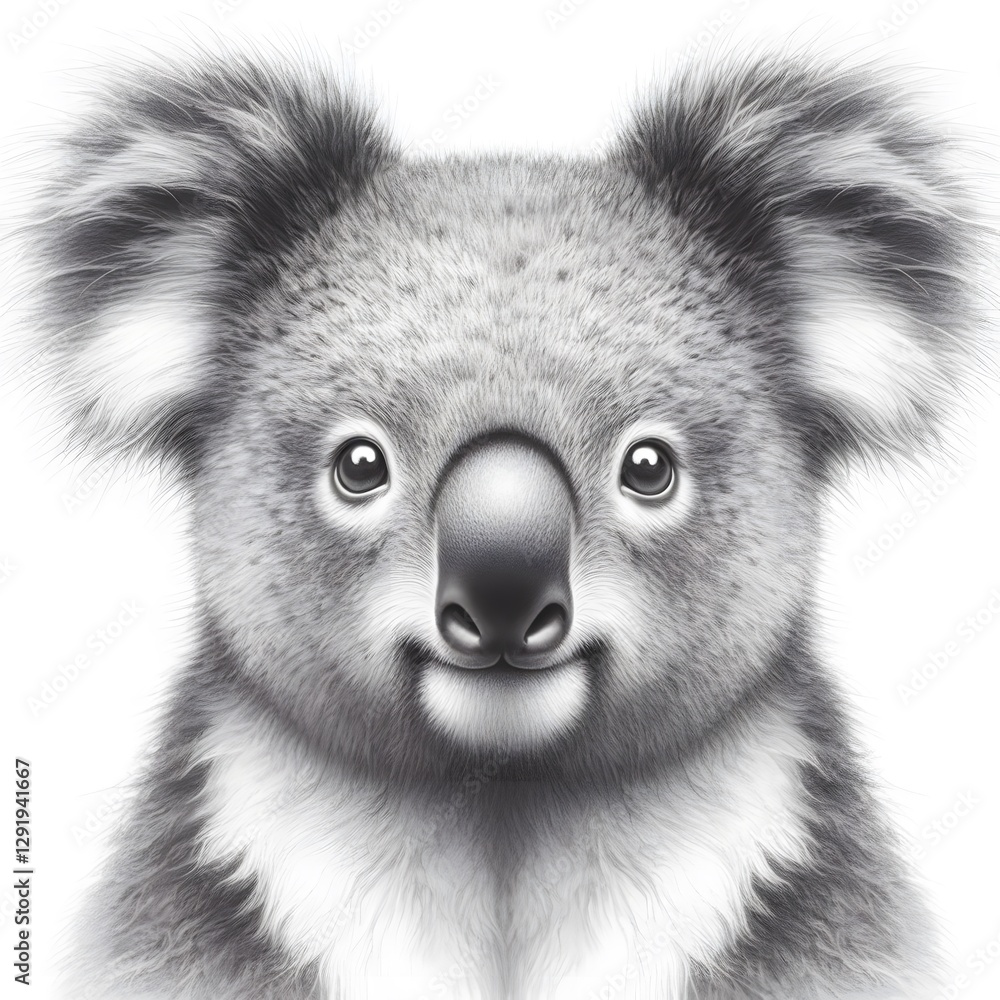 Obraz premium 흰 배경, 코알라, 펜슬 드로잉, jpeg (white background, koala, pencil drawing, jpeg)
