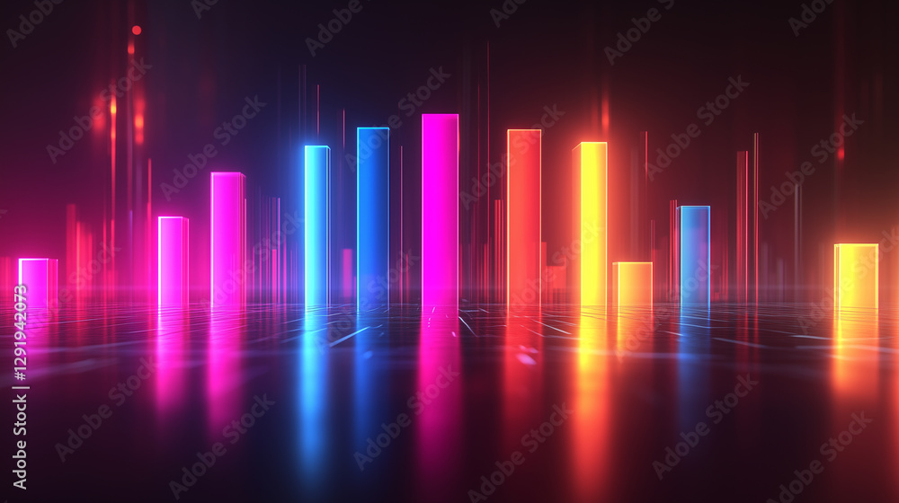 Futuristic 3D Neon Bar Chart for Data Visualization and Technology Concepts Futuristic 3D Neon Bar Chart for Data Visualization and Technology Concepts