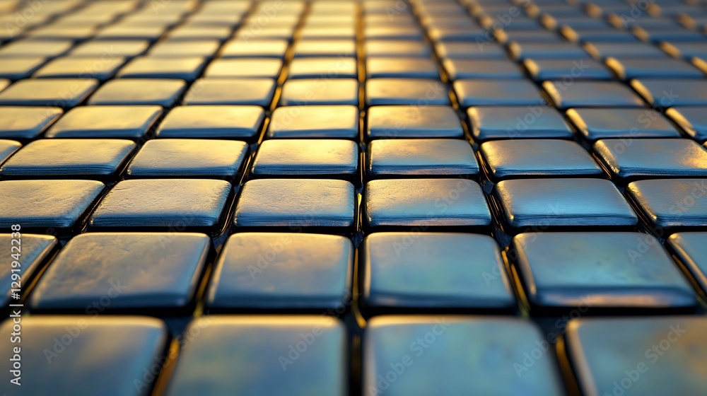 Obraz premium Metallic squares reflecting light, surface detail, abstract background, texture for design