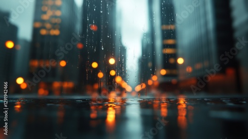 Rainy City Street at Night