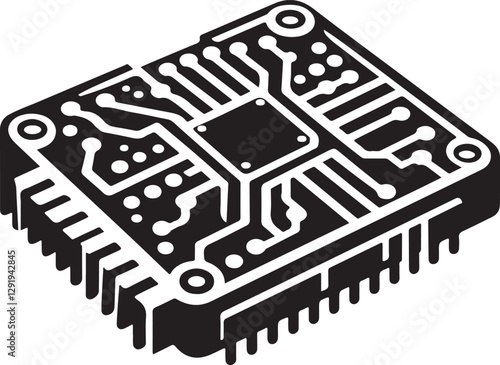 Circuit board silhouette vector icon. Electronic chip symbol for technology, computing, and engineering. EPS format for tech, AI, and digital designs.